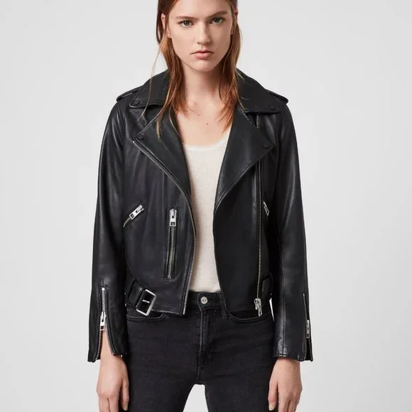 All Saints Balfern Black Leather Biker Jacket - Picture 8 of 11
